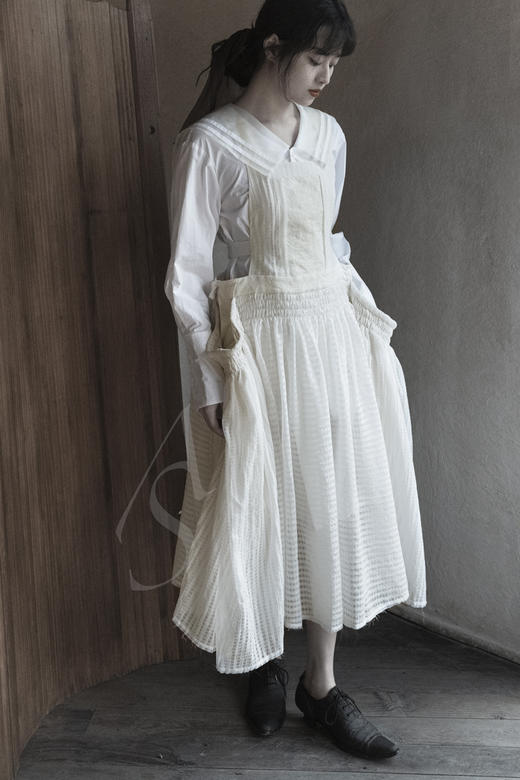 Renlisu 暮白色华夫格背带连衣裙 商品图0