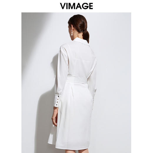 VIMAGE纬漫纪品牌女装春季新款收腰显瘦纯色文艺衬衫连衣裙女VA2107109 商品图4