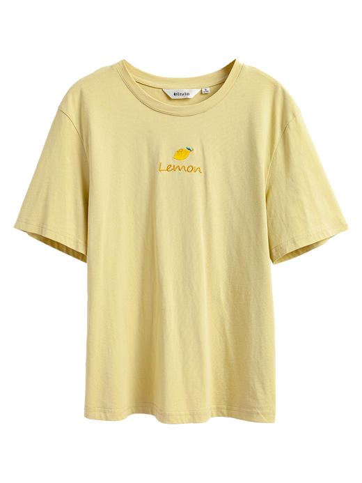 欧芮儿短袖T恤女2021春夏新款水果绣花圆领宽松落肩休闲针织上衣 商品图2