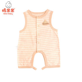 棉果果夏季男童女童色织新疆彩棉对开开裆哈衣连体衣M201723117238