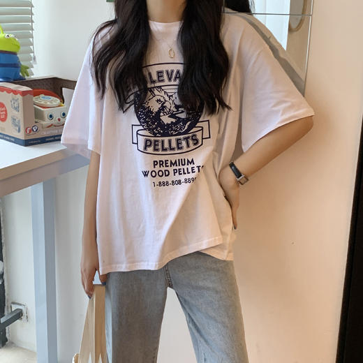 2021新款原宿风韩版港风宽松短袖印花黑色T恤七夕情人节 商品图3