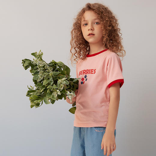 【纯棉撞色印花T恤】夏季新品女童薄款T恤圆领撞色短袖上衣 商品图3