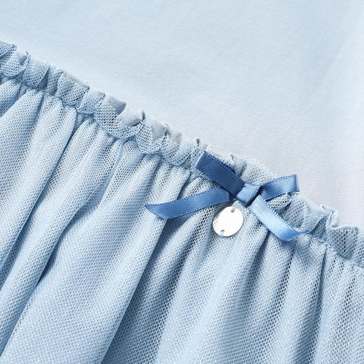 【纯棉网纱拼接裙】夏新品女童短袖中长款连衣裙时尚网纱拼接圆领裙 商品图6