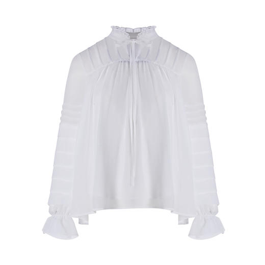 VIMAGE纬漫纪夏季新款木耳立领洋气复古网纱透视雪纺上衣女VB2113112 商品图4