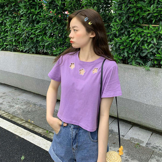 牛奶丝心机T恤女小众设计感短袖新款半袖短款服饰女装上衣出游七夕情人节 商品图2