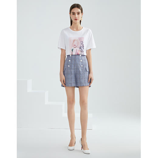 EITIE爱特爱夏季新款洋气复古格纹排扣高腰显瘦百搭短裤女裤 商品图1