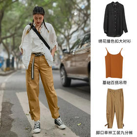 绣花撞色扣大衬衫212SY042