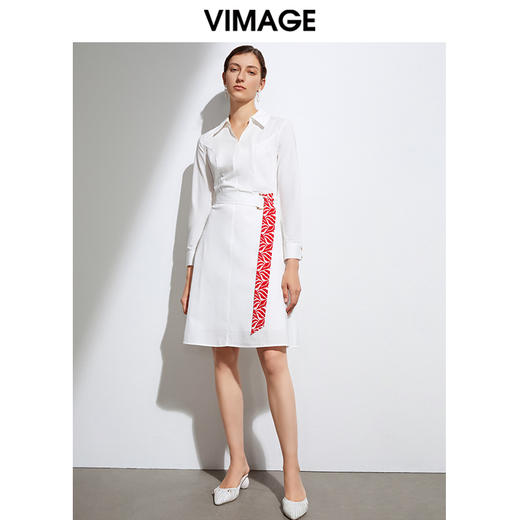 VIMAGE纬漫纪春季新款时尚个性撞色腰带收腰显瘦衬衫连衣裙女VA2107107 商品图1