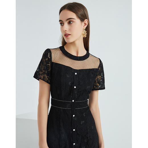 EITIE爱特爱夏季新款一字肩性感网纱镂空拼接修身暗纹连衣裙B2107702 商品图3