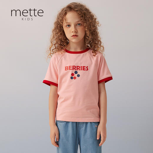 【纯棉撞色印花T恤】夏季新品女童薄款T恤圆领撞色短袖上衣 商品图1