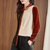 CS-73089新款真丝绒翻领单排扣三色拼接桑蚕丝上衣 商品缩略图3