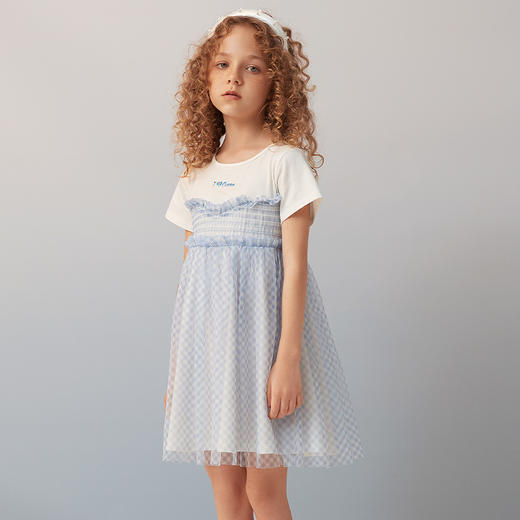 【拼接网纱裙】夏季新品女童中长款网纱裙假两件拼接裙子 商品图3