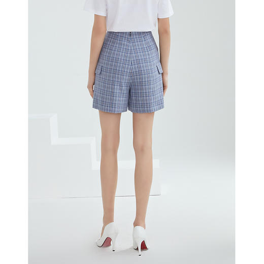 EITIE爱特爱夏季新款洋气复古格纹排扣高腰显瘦百搭短裤女裤 商品图4