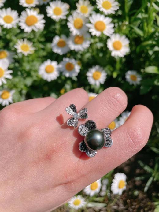 「三叶草」大溪地珍珠黑钻白钻指间戒 商品图0