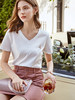 欧芮儿V领绣花T恤女2021春夏款时髦气质减龄休闲重工蝴蝶白色上衣 商品缩略图0