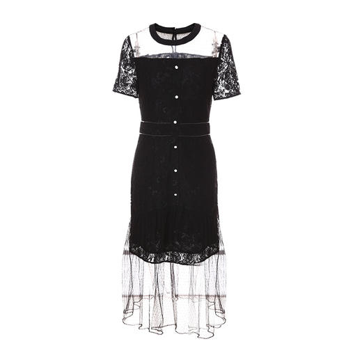 EITIE爱特爱夏季新款一字肩性感网纱镂空拼接修身暗纹连衣裙B2107702 商品图6