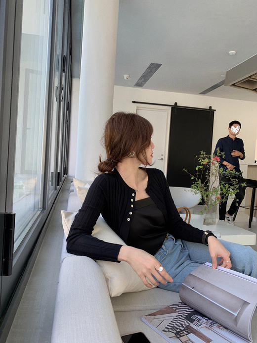 流绪微梦~气质圆领竖纹针织衫 防晒小开衫外套女薄款 商品图1