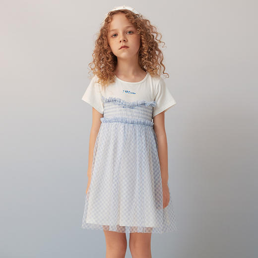 【拼接网纱裙】夏季新品女童中长款网纱裙假两件拼接裙子 商品图2