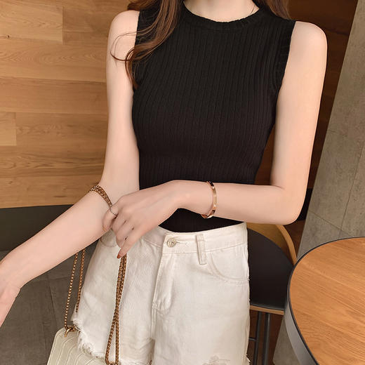针织背心女秋夏外穿修身心机无袖T恤圆领冰丝吊带上衣内搭打底衫 商品图1