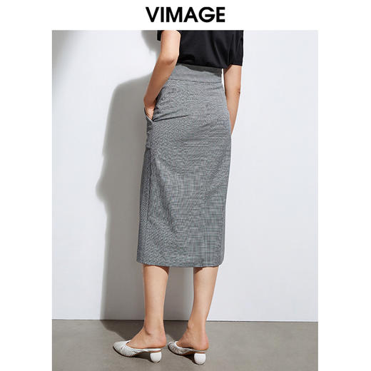 VIMAGE纬漫纪夏季新款通勤显瘦高腰格纹排扣包臀半身裙女裙VA2106101 商品图2
