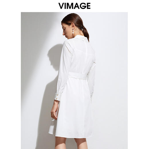 VIMAGE纬漫纪春季新款时尚个性撞色腰带收腰显瘦衬衫连衣裙女VA2107107 商品图4