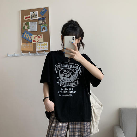 2021新款原宿风韩版港风宽松短袖印花黑色T恤七夕情人节 商品图2
