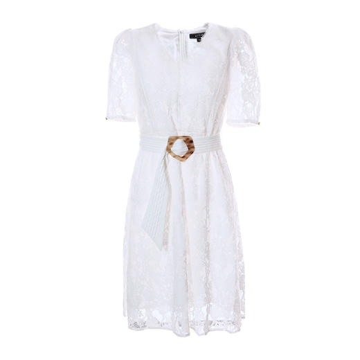 EITIE爱特爱夏季新款简约优雅镂空蕾丝V领气质收腰显瘦连衣裙B2107706 商品图6