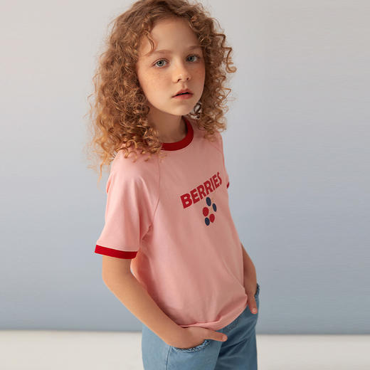 【纯棉撞色印花T恤】夏季新品女童薄款T恤圆领撞色短袖上衣 商品图2