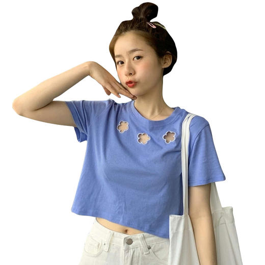 牛奶丝心机T恤女小众设计感短袖新款半袖短款服饰女装上衣出游七夕情人节 商品图4