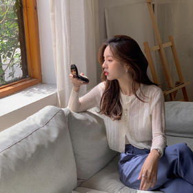 流绪微梦~气质圆领竖纹针织衫 防晒小开衫外套女薄款