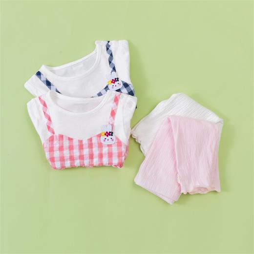 贝贝怡女宝宝拼接假两件小清新七分裤短袖分体套装212T2247
 商品图5