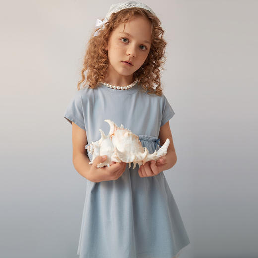 【纯棉网纱拼接裙】夏新品女童短袖中长款连衣裙时尚网纱拼接圆领裙 商品图3