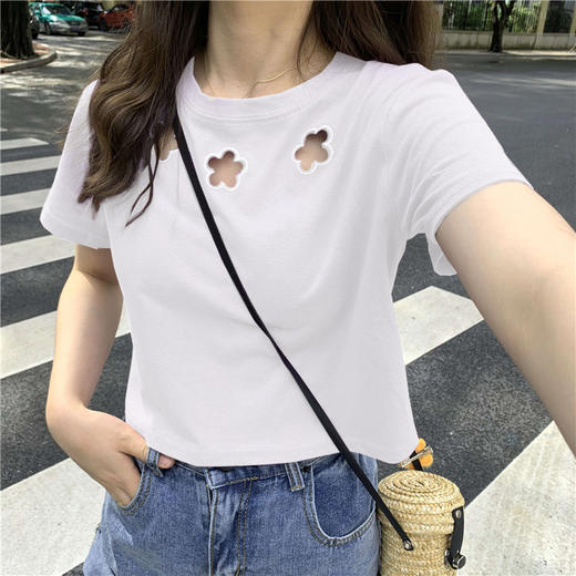 牛奶丝心机T恤女小众设计感短袖新款半袖短款服饰女装上衣出游七夕情人节 商品图1