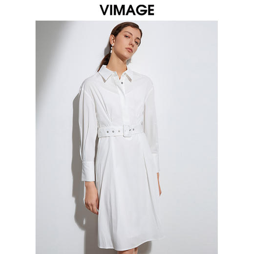 VIMAGE纬漫纪品牌女装春季新款收腰显瘦纯色文艺衬衫连衣裙女VA2107109 商品图3