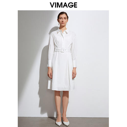 VIMAGE纬漫纪品牌女装春季新款收腰显瘦纯色文艺衬衫连衣裙女VA2107109 商品图1