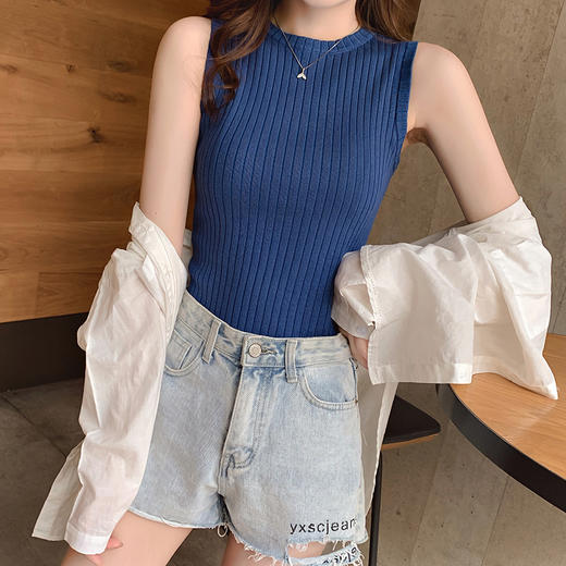 针织背心女秋夏外穿修身心机无袖T恤圆领冰丝吊带上衣内搭打底衫 商品图2