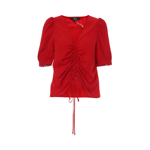 EITIE爱特爱夏季新款时尚显瘦V领抽绳褶皱露脐短款T恤上衣女 商品图5