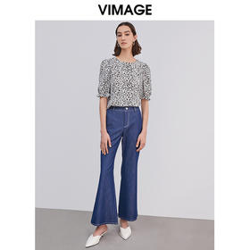 VIMAGE纬漫纪夏季新款通勤百搭时尚雪纺泡泡袖五分袖T恤上衣VB2113104