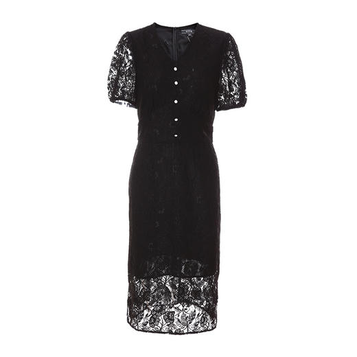 EITIE爱特爱夏季新款精致优雅蕾丝V领灯笼袖修身显瘦连衣裙女B2107704 商品图5