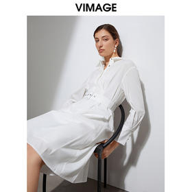 VIMAGE纬漫纪品牌女装春季新款收腰显瘦纯色文艺衬衫连衣裙女VA2107109