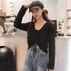 韩版宽松针织衫短款毛衣女长袖网洞春季上衣抽绳镂空V领罩衫薄款 商品缩略图2