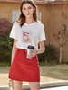 欧芮儿牛仔半身裙2021春夏新款高腰显瘦A字裙红色气质时尚短裙 商品缩略图1