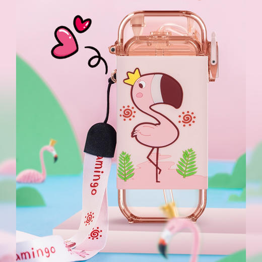 【杯子】儿童方形水杯扁平水壶夏天带吸管杯子可爱卡通幼儿园背带水杯【TMY4443/MON84443】 商品图1