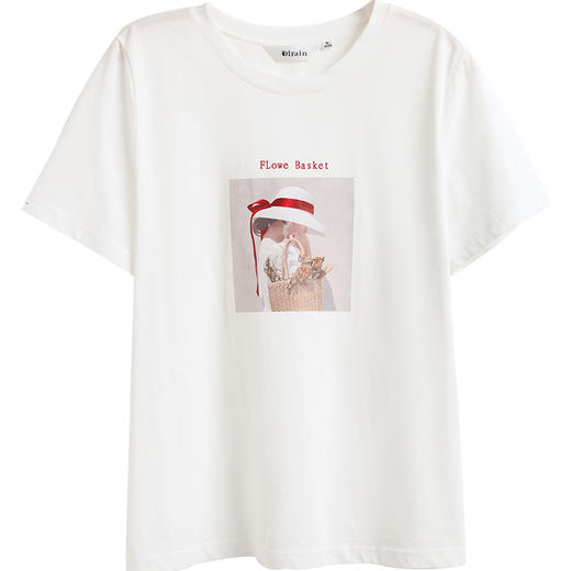 欧芮儿白色短袖T恤女2021春夏新款圆领个性印花宽松休闲内搭上衣 商品图3