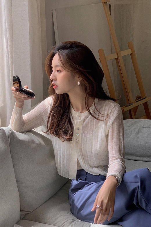 流绪微梦~气质圆领竖纹针织衫 防晒小开衫外套女薄款 商品图4
