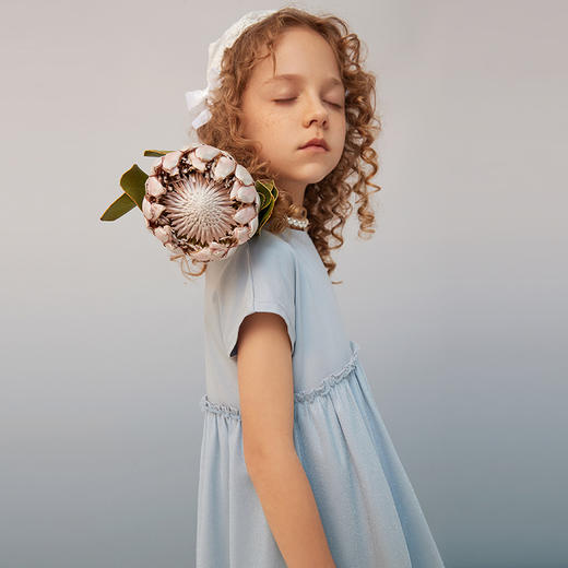 【纯棉网纱拼接裙】夏新品女童短袖中长款连衣裙时尚网纱拼接圆领裙 商品图1