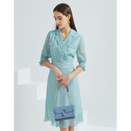 EITIE爱特爱夏季新款洋气西装领收腰显瘦灯笼袖连衣裙女B2107710 商品图3