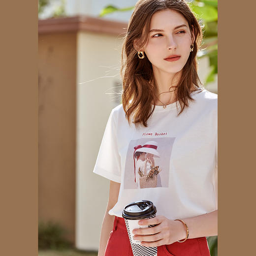 欧芮儿白色短袖T恤女2021春夏新款圆领个性印花宽松休闲内搭上衣 商品图2