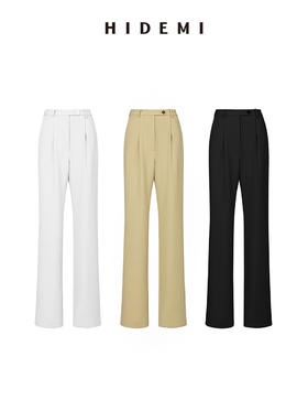 HIDEMI 柔顺感后开衩长裤 白色/炼乳黄/黑色