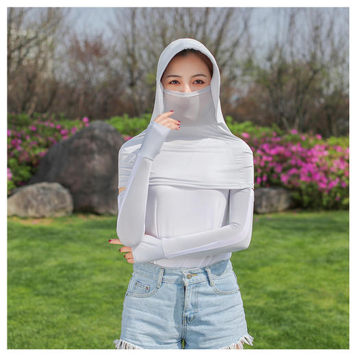 GRH-A04连帽防晒面罩女夏天遮阳护颈带帽檐骑车钓鱼纯色弹性冰丝面罩 商品图1